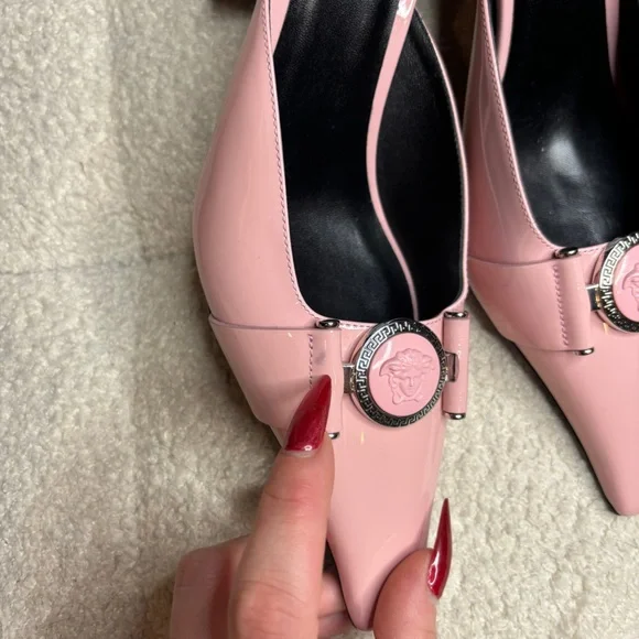 Versace Medusa Patent Leather Mules - English Rose Palladium - Picture 9 of 13